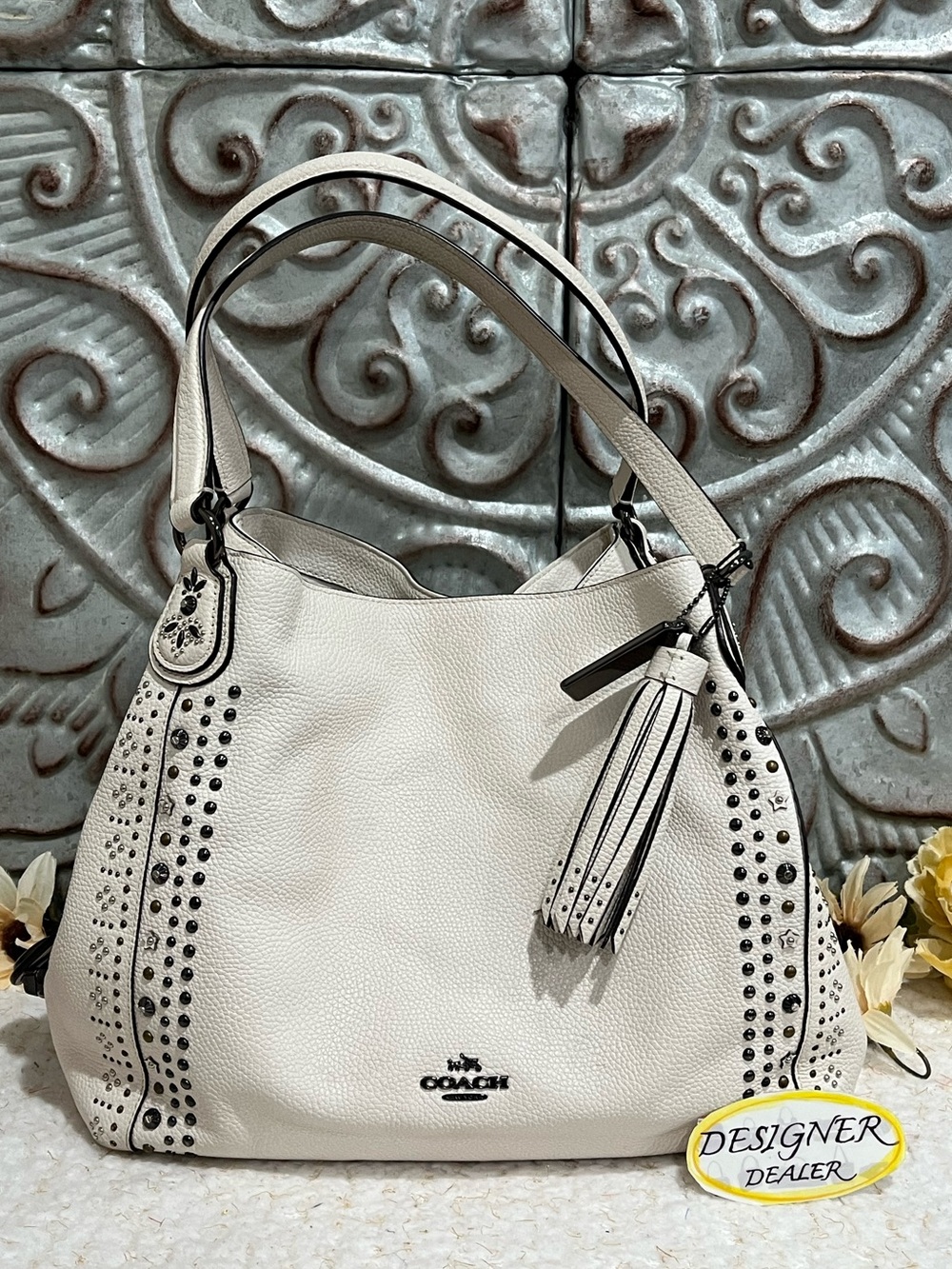 COACH Edie 31 Bandana Rivets Shoulder Bag 55544 Chalk